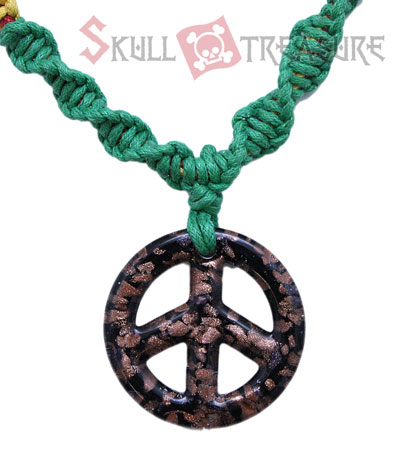 Glass Peace Mark Pendant with Rasta Strap Neckalce